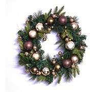 Christmas Tree World 50Cm Decorated Mixed Pine Wreath With Bronze & Copper Baubles