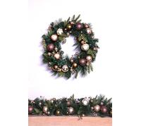 Christmas Tree World | 50cm Decorated Mixed Pine Wreath with Bronze & Copper Baubles