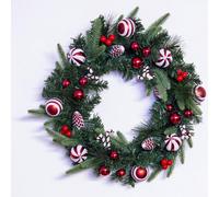 Christmas Tree World 50Cm Decorated Mixed Pine Wreath With Red & White Candy Canes