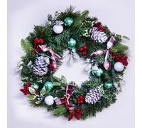 Christmas Tree World 50Cm Decorated Mixed Pine Wreath With Tartan Bows