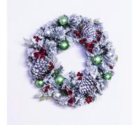Christmas Tree World 50Cm Flocked Decorated Mixed Pine Wreath With Tartan Bows