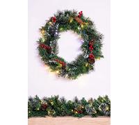 Christmas Tree World | 50cm Pre-lit Decorated Mixed Pine Wreath Warm White/Multicolour LEDs