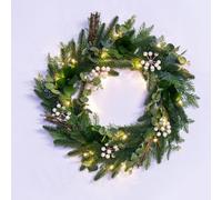 Christmas Tree World 50Cm Pre-Lit Decorated Pe Pine Wreath With White Berries