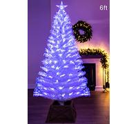 Christmas Tree World | 6ft Artificial White Blue Ripple Effect Fibre Optic Tree | Bushy and Luxury Quality PVC Tips | Easy to Assemble and Take Down | 80cm Diameter