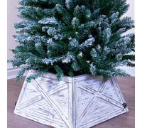 Christmas Tree World Brushed White & Gold Wooden Christmas Tree Skirt (Fits 4Ft/120Cm-6Ft/180Cm Trees)