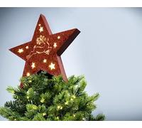 Christmas Tree World | Red Battery-Powered Star Tree Topper | Reindeer & Stars Scene