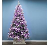 Christmas Tree World The Pre-Lit 7Ft/210Cm Silver Majestic Dew Pine Tree - Pink Led Lights