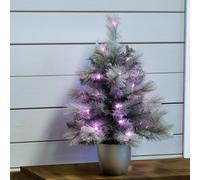 Christmas Tree World The Pre-Lit Potted 2Ft/60Cm Silver Majestic Pine Tree - Pink Leds