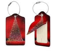 Christmas Tree Xmas Glittering Print Luggage Tag Leather with Stainless Steel Loop Privacy Cover Name ID Labels for Women Men