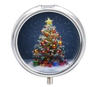 Christmas Tree1 Pill Box Cute Round Pill Case Portable Medicine Tablet Vitamin Holder Organizer for Purse Pocket