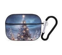 Christmas Trees Airpod Pro Case AirPods 2 Case for Women Hard Shell Protective Cover with Carabiner Keychain Compatible with AirPods Case 2nd 1st Generation, Front LED Visible Black