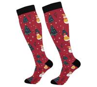 Christmas Trees And Snowmen Red Knee High Socks 50Cm Circulation Running Socks Travel Sock For Pregnancy Swollen Feet Tired Support
