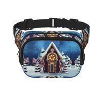 Christmas Trees Cottage Square Double-Layer Waist Bag with All-Over Print,Durable Twill Fabric, Multi-Pocket Fanny Pack for Outdoor Sports Travel