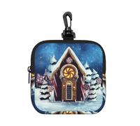 Christmas Trees Cottage Square Zipper Pouch with All-Over Print,Waterproof Small Organizer Bag, Lightweight Durable for Coins,Cards, Keys for Travel Daily Use