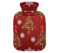 Christmas Trees Dots Red Star Hot Water Bottles with Soft Velvet Cover Hot Water Bag for Neck and Shoulder Pain Relief Medium