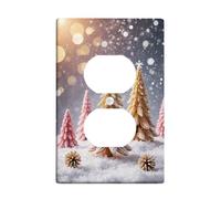 Christmas Trees Duplex Outlet Covers Wall Plate, Winter Festive Snowflakes Pinecones Christmas White Plastic Standard Size Face Plates for Electrical Outlets for Living Room Bedroom Home Office Decor