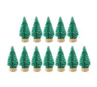 Christmas Trees Mini Pine Tiny Sisal Tree 12 Pcs Small Artificial Christmas Trees Frosted Sisal Trees for Winter Crafts DIY Wooden Base for Christmas Decorations with Gl