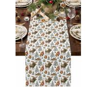 Christmas Trees Moose Red Fox Table Runner 72 Inches Long,Table Runners Kitchen Dining Tables Decoration for Home Party Decor, Winter Seamless Pattern Tables Runner Wedding Dresser Scarf