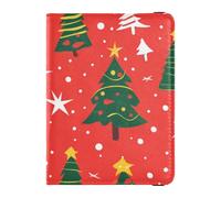 Christmas Trees on A Red Background Leather Passport and Vaccine Card Holder Combo Travel Passport Wallet Passport Cover with RFID Blocking Lightweight, Christmas trees on a red background, One Size
