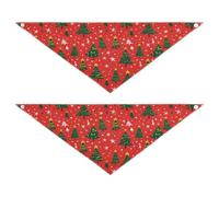 Christmas Trees on A Red Background Seasonal Dog Bandanas Unique Shape Adjustable Fit Pet Scarf for Boy and Girl Cute Pet Accessories for Dogs Cats 2 Pack