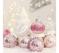 Christmas Trees Ornament ballss, Christmas pending Ornaments PVC Shatterproof Christmas Decoration ballss 25Pcs PET Painting Christmas pending Pendant, Christmas Decorations(Pink)