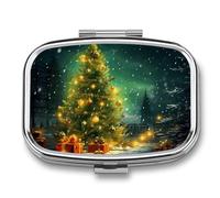 Christmas Trees Pill Box for Pocket Square Pill Box 2 Compartment Decorative Portable Travel Pill Holder Tablet Vitamin Organizer Mini Pill Case