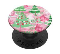 Christmas Trees Pink Green Women Girls Abstract Pattern PopSockets Adhesive PopGrip
