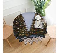 Christmas Trees Print Exquisitely Designed Circular Tablecloth 60 Inch Rural Spring And Summer Tablecloth, Family Gathering Table Decoration, Picnic Party, Easter Gift, Outdoor Indoor Tablecloth.