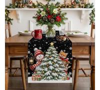 Christmas Trees Snowman Fox Table Runner 36 Inches Long,Table Runners Kitchen Dining Tables Decoration for Home Party Decor, Winter Snowflake Squirrel Tables Runner Wedding Dresser Scarf
