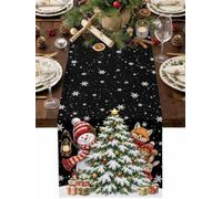 Christmas Trees Snowman Fox Table Runner 90 Inches Long,Table Runners Kitchen Dining Tables Decoration for Home Party Decor, Winter Snowflake Squirrel Tables Runner Wedding Dresser Scarf