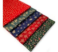 Christmas Trees & Stars Fat Quarter Fabric Bundle - Festive Reds, Greens, Blues & Golds 100% Cotton Fabric 5 x Fat Quarters 50x54cm