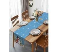 Christmas Trees Winter Snowman Table Runner 90 Inches Long, Let Snow Words on Blue Washable Table Runners Heat-Insulation Kitchen Dining Table Decorations for Home Party Decor 13x90in