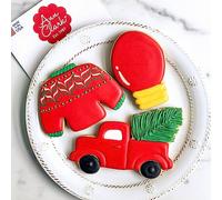 Christmas Trends Cookie Cutters 3-Pc. Set Made in The USA by Ann Clark, Vintage Truck with Tree, Lightbulb, Ugly Sweater