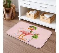 Christmas Tropical Bird Quick Dry Bath Mat, Cute Peach Bird Holiday Decor Non Slip Shower Mat, Festive Seasonal Flannel Washable Bath Rugs for Bathroom Toilet Restroom 20x32 Inch
