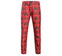 Christmas Trousers, Casual Christmas Printed Suit Trouser Funny Party Costume with Button and Zip Regular Fit Stretchy Business Suit Trouser Straight Slim Chino Trousers Red