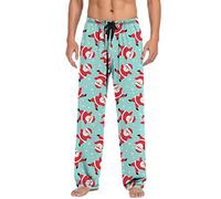 Christmas Trousers Men Lightweight Pyjama Bottoms Fancy Print Christmas Merry Lounge Pants Comfort Stretch Elasticated Waist Drawstring Trousers Joggers Sweatpants Straight Leg Tracksuit Bottoms