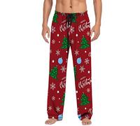 Christmas Trousers Men Lightweight Pyjama Bottoms Fancy Print Christmas Merry Lounge Pants Comfort Stretch Elasticated Waist Drawstring Trousers Joggers Sweatpants Straight Leg Tracksuit Bottoms
