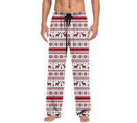 Christmas Trousers Men Lightweight Pyjama Bottoms Fancy Print Christmas Merry Lounge Pants Comfort Stretch Elasticated Waist Drawstring Trousers Joggers Sweatpants Straight Leg Tracksuit Bottoms