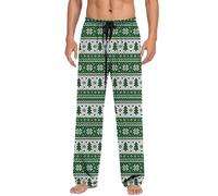 Christmas Trousers Men Lightweight Pyjama Bottoms Fancy Print Christmas Merry Lounge Pants Comfort Stretch Elasticated Waist Drawstring Trousers Joggers Sweatpants Straight Leg Tracksuit Bottoms