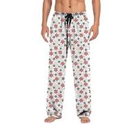 Christmas Trousers Men Lightweight Pyjama Bottoms Fancy Print Christmas Merry Lounge Pants Comfort Stretch Elasticated Waist Drawstring Trousers Joggers Sweatpants Straight Leg Tracksuit Bottoms