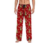 Christmas Trousers Men Lightweight Pyjama Bottoms Fancy Print Christmas Merry Pants Comfort Elasticated Waist Drawstring Trousers Holiday Loungewear Joggers Sweatpants Straight Leg Tracksuit Bottoms