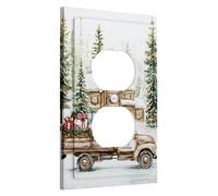 Christmas Truck Light Switch Cover Plate/Outlet Cover, Rustic Red Pickup for Winter Holidays, Decorative Wall Art for Home, Standard Size Single Duplex Outlet