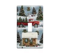 Christmas Truck Light Switch Cover Plate, Red Vintage Pickup in Snowy Landscape, Holiday Wall Decor, Thermoplastic Standard Size Single Toggle