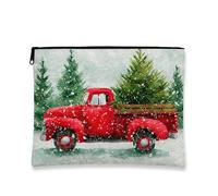 Christmas Truck Makeup Bag, Vintage Rustic Cosmetic Travel Pouch for Women, Portable Small Canvas Zipper Organizer, Winter Holiday Toiletry Bag, Red, 7x9 Inch, Truck