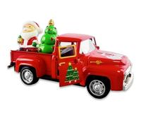 Christmas Truck Model, Red Truck with Santa and Mini Xmas Tree, Cute Cartoon Table Top Fall Decor, Vintage Metal Car Figurine Collectible Desktop Toy for Christmas Home Party Decorations