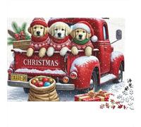 Christmas Truck Puppies 1000 Piece Lab Xmas Truck Cardboard Jigsaw Puzzle for Adults 14+ Senior Centre Activity Stress Relief Home Leisure Time Casual Gamers Gift 70x50cm/1000pcs