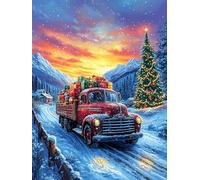 Christmas Truck with A Tree in The Snow 1000 Piece Jigsaw Puzzle Pack Wildlife Pet Teens Beginners Cognitive Development Puzzle Fans Group Play Anniversary Thick Cardboard 1000 PCS