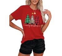 Christmas Tshirt Women Merry Christmas Leopard Tree Graphic T-Shirts Short Sleeve Xmas Holiday Tops (Red-a,M)