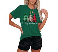 Christmas Tshirt Women Merry Christmas Leopard Tree Graphic T-Shirts Short Sleeve Xmas Holiday Tops (Green-a,L)