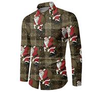 Christmas Tshirts Men Funny Shirt Men's Hipster Printed Slim Fit Casual Long Sleeve Party Festival Halloween Print Tops Xmas Santa Claus Button Up Dress Shirts Ugly Sweatshirts Pullover Holiday